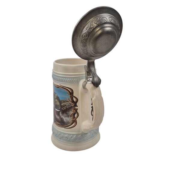 Gerz Beer Stein James Meger Pewter Flip Lid Stoneware Duck Scene Vintage - Picture 2 of 10